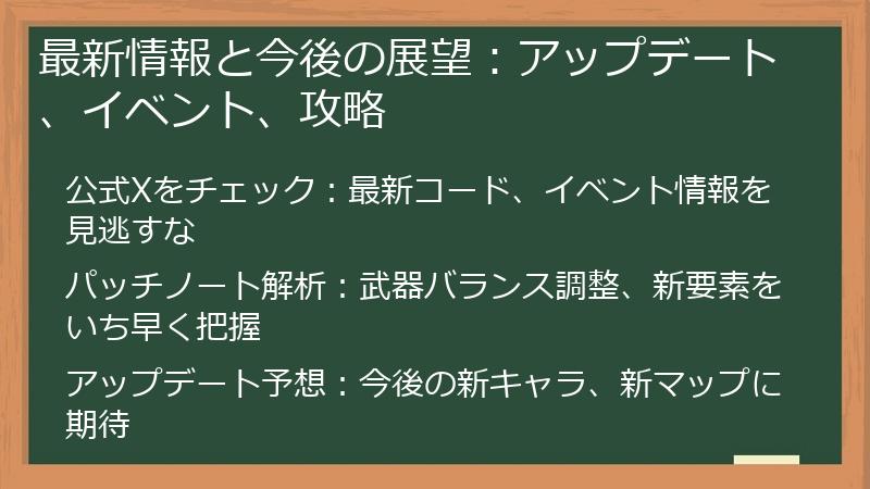 最新情報と今後の展望：アップデート、イベント、攻略